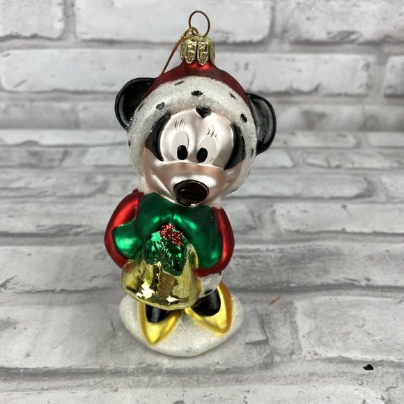 Disney Minnie Mouse In Red Suit Hand Blown Glass Christmas Ornament 5 Inches